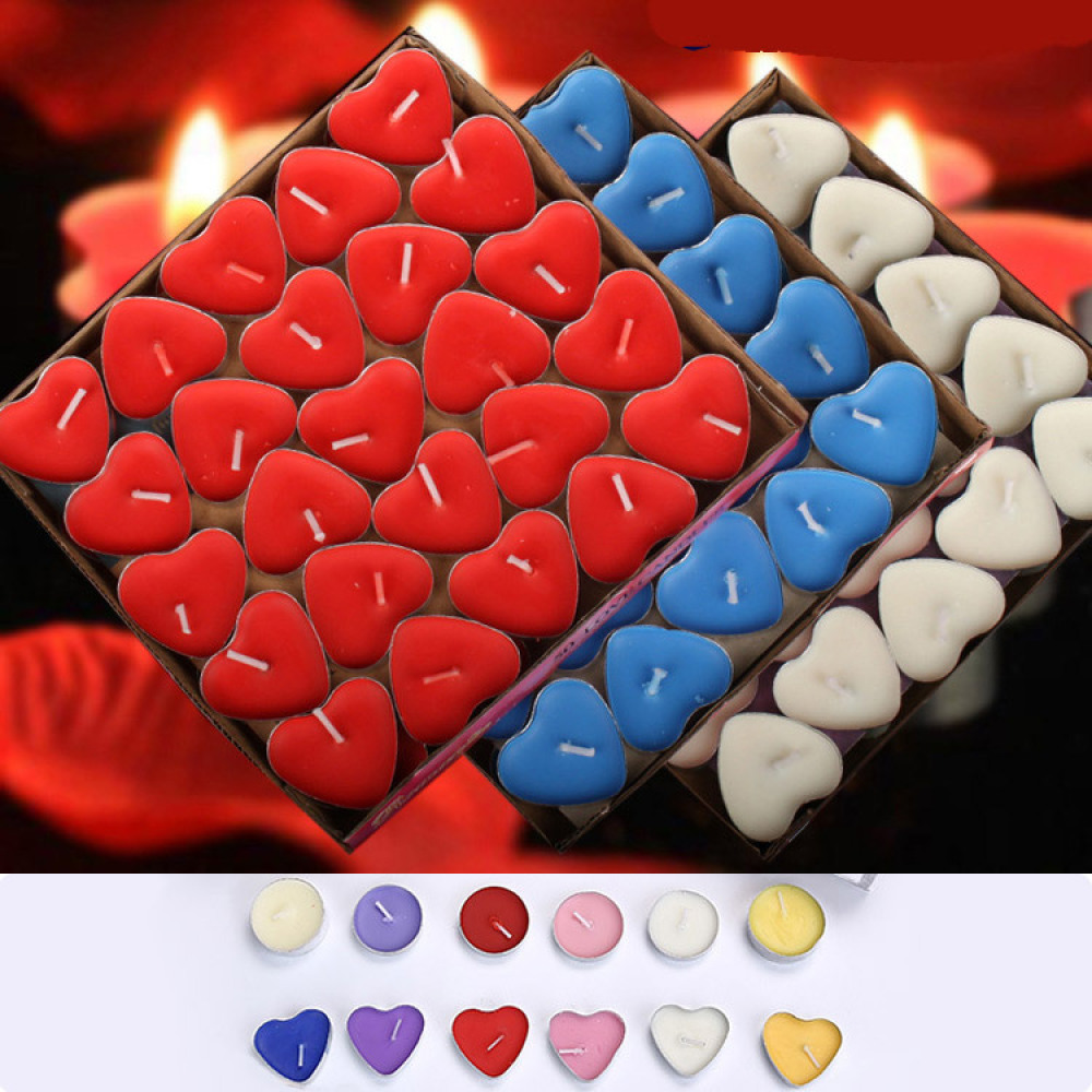 Candle Supplies Bulk - 装飾用パラフィンティーキャンドル ハート型と丸型 ホテルケータリングテーブル装飾 ロマンチックなイベントパーティー用品セット