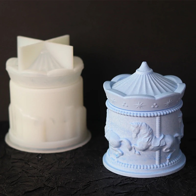 Candle Supplies Jars - 面白いカルーセル収納ボックスシリコーン型 DIY かわいいスタイル石膏コンクリート樹脂キャンドル瓶型クリエイティブホームクラフト装飾ギフト