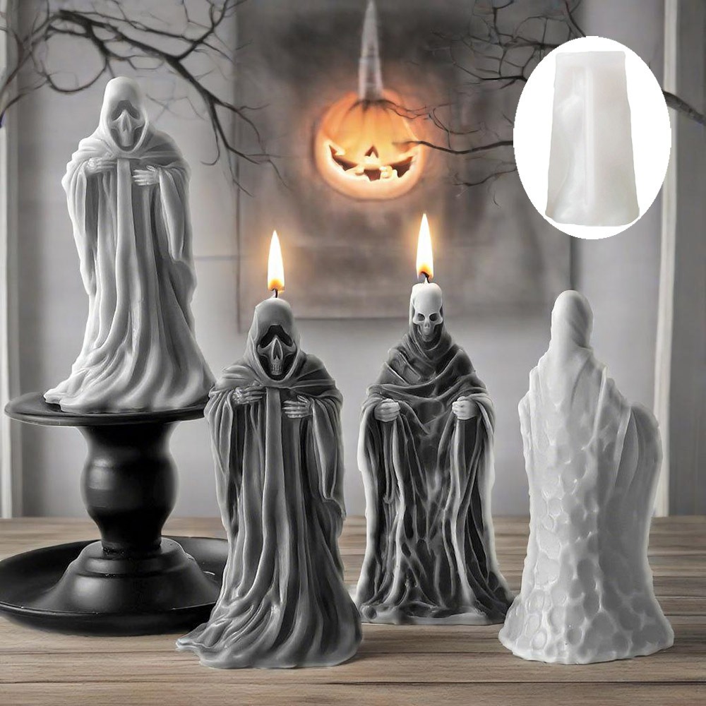 Candle Supplies Storage - 3Dスケルトン香り付きキャンドルシリコンモールド、レリーフローブ、スカル、石膏樹脂クラフト作成ツール、DIYクラフト、不気味なハロウィンゴシックデコレーション