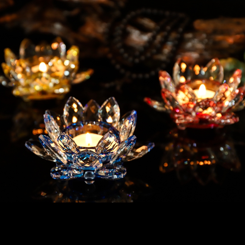 手作りクリスタル蓮の花の燭台ガラスティーライトキャンドルホル - Candle Glass Supplies のレビューと価格