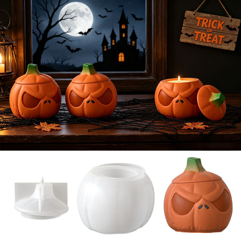 蓋付きカボチャ保存瓶2セット、シリコン型、ゴーストフェイスカ - Candle Supplies Jars のレビューと価格