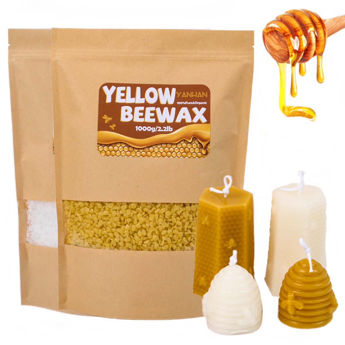 1000 グラム純粋な天然粒状白黄色蜜蝋 DIY 手作りギフ - Candle Supplies Bulk のレビューと価格