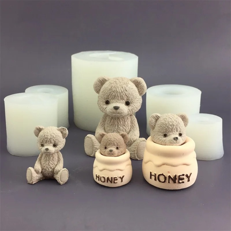 かわいいクマの蜂蜜瓶シリコンキャンドルモールドキューブモール - Candle Supplies Jars のレビューと価格