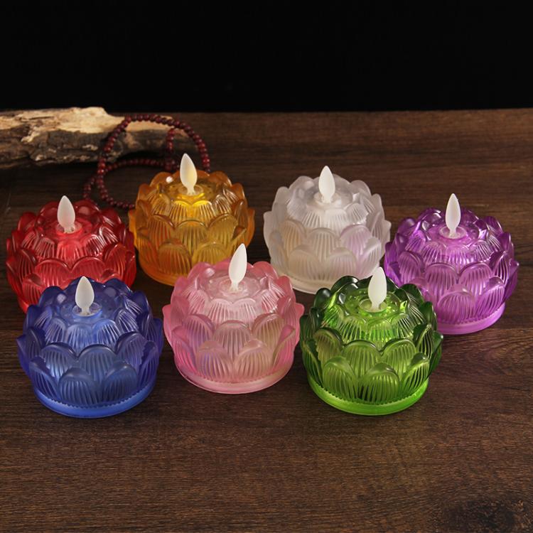 電池式カラフルガラスLED蓮ランプ、仏具ランプ、仏具ランプ、 - Candle Glass Supplies のレビューと価格